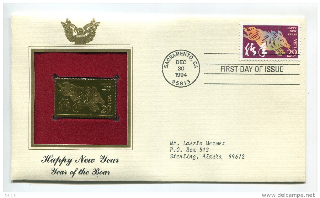 C Great Americans "" Happy New Year - Year Of The Boar """ Gold Stamp Replica 1964 FDC/bu/UNC - Autres & Non Classés