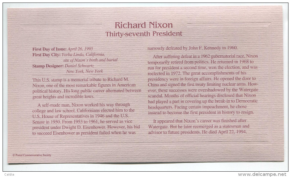 C Great Americans "" Richard Nixon - Thirty-Seven President """ Gold Stamp Replica 1964 FDC/bu/UNC - Other & Unclassified