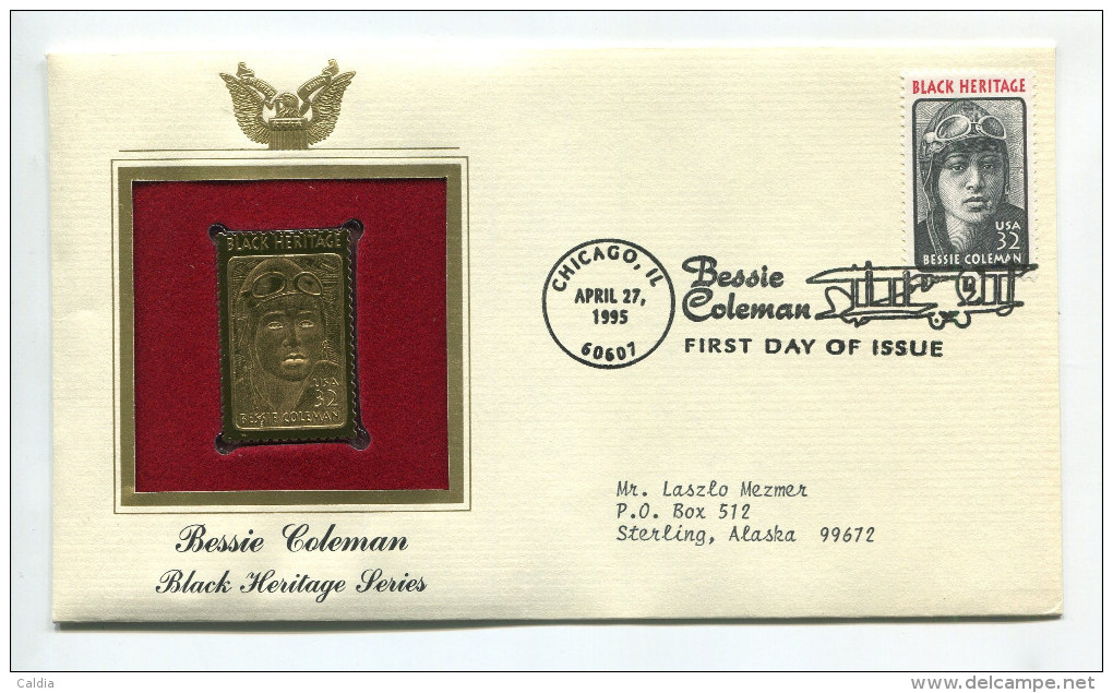C Great Americans "" Bessie Coleman - Black Heritage Series """ Gold Stamp Replica 1964 FDC/bu/UNC - Autres & Non Classés