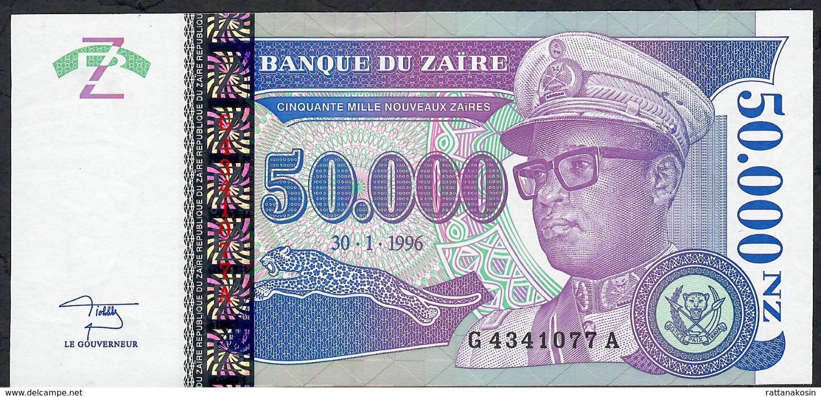 ZAIRE  P74   50.000 ZAIRES   30.1.1996 #G--A Printer: G&D Signature 9    UNC. - Zaire