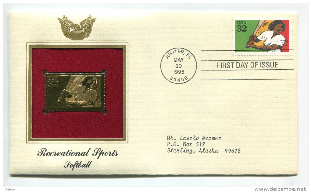 C Great Americans "" Recreational Sports - Softball """ Gold Stamp Replica 1964 FDC/bu/UNC - Altri & Non Classificati