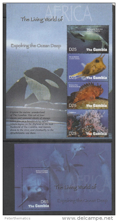 GAMBIA, MNH, MARINE LIFE, SEALS, FISH, DOLPHINS, WHALES, ORCAS,  SHEETLET+  S/SHEET - Dolphins