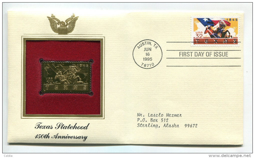 C Great Americans "" Texas Statehood - 150th Anniversary """ Gold Stamp Replica 1964 FDC/bu/UNC - Autres & Non Classés