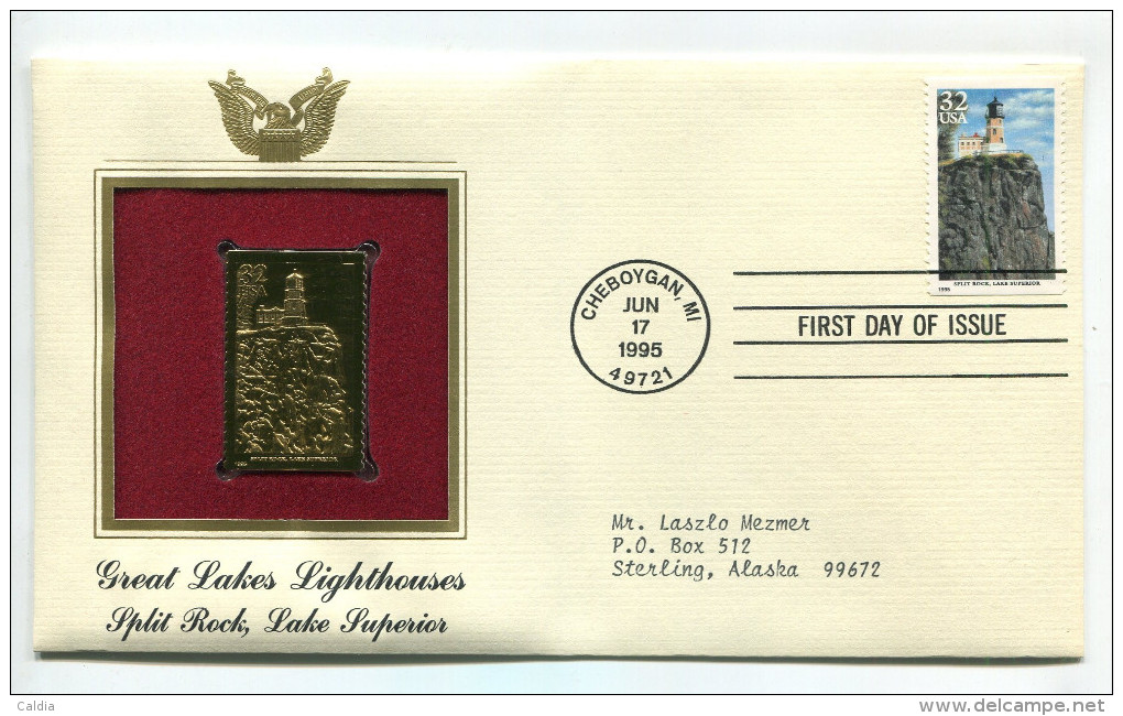 C Great Americans "" Great Lakes Lighthouses - Split Rock - Lake Superior """ Gold Stamp Replica 1964 FDC/bu/UNC - Autres & Non Classés