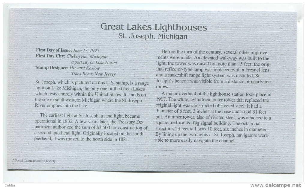 C Great Americans "" Great Lakes Lighthouses - St Joseph - Lake Michigan """ Gold Stamp Replica 1964 FDC/bu/UNC - Altri & Non Classificati