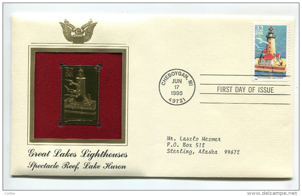 C Great Americans "" Great Lakes Lighthouses - Spectacle Reef - Lake Huron """ Gold Stamp Replica 1964 FDC/bu/UNC - Other & Unclassified