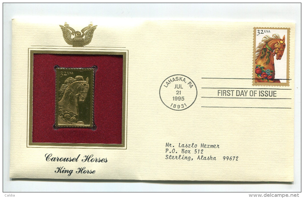 C Great Americans "" Carousel Horses - King Horse """ Gold Stamp Replica 1964 FDC/bu/UNC - Otros & Sin Clasificación