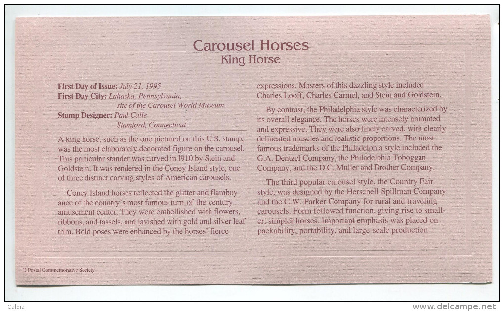 C Great Americans "" Carousel Horses - King Horse """ Gold Stamp Replica 1964 FDC/bu/UNC - Andere & Zonder Classificatie