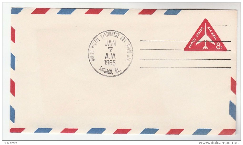 1965 Chicago USA 8c Air MaiL POSTAL STATIONERY Cover SPECIAL Pmk UNITED POSTAL STATIONERY SOCIETY SHOW Stamps Aviation - 1961-80