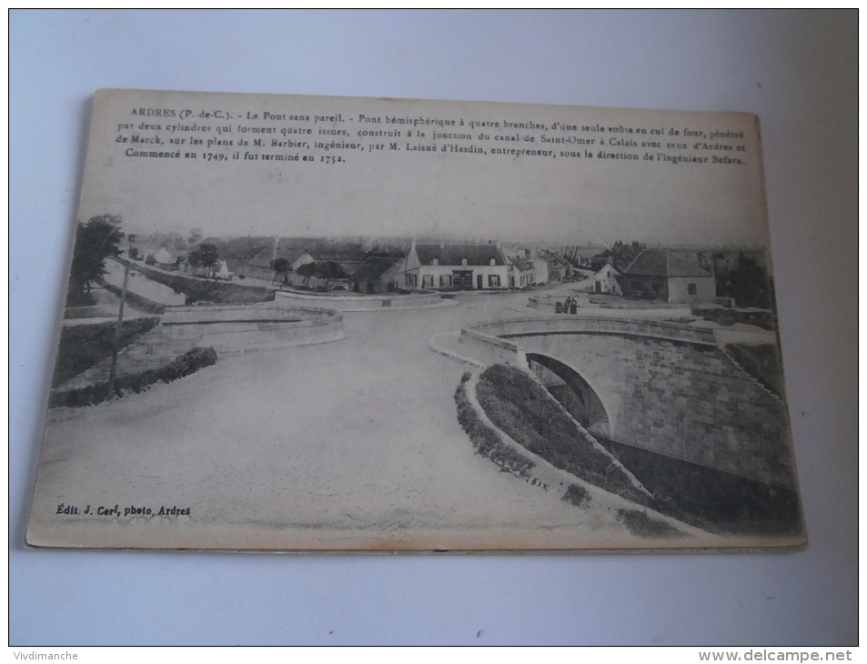 62 - ARDRES - LE PONT SANS PAREIL - PONT A 4 BRANCGES - CPA VIERGE - TOPO SUR LE RCTO - Ardres