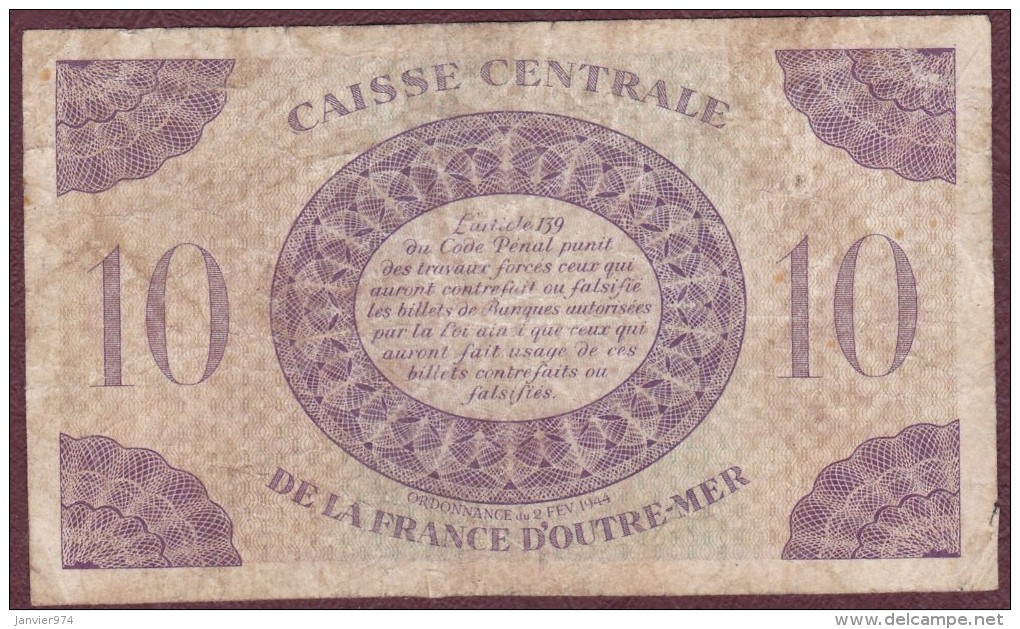 Caisse Centrale De La France D’Outre-Mer. GUADELOUPE 10 Francs 1944. Rare - Autres & Non Classés