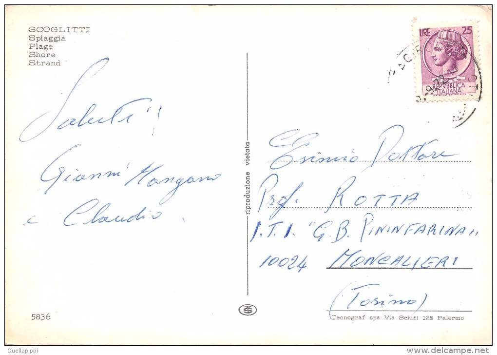 03943 "(RG) SCOGLITTI - SPIAGGIA"  ANIMATA.   CART.  SPED. 1972 - Ragusa