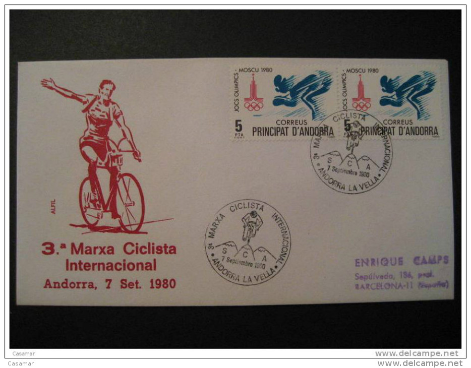 ANDORRA LA VELLA 1980 Tercera Marcha Ciclista Int Cycling Cyclisme Cyclist SCA Cancel Sobre Cover Andorre - Covers & Documents