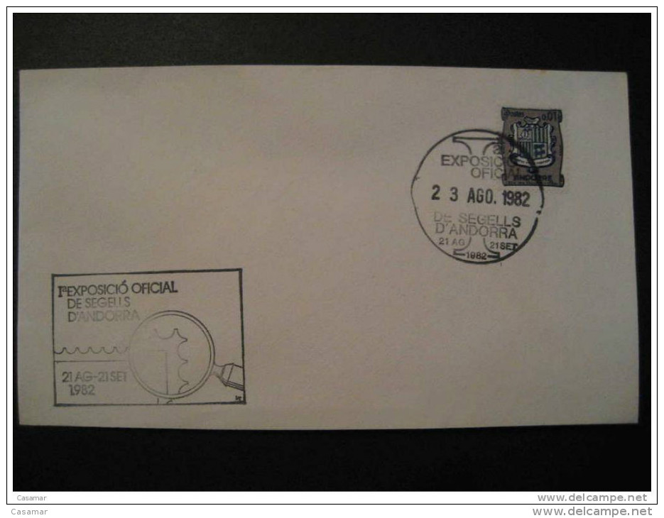 ANDORRA LA VELLA 1982 Primera Exposicion Oficial De Sellos Stamps Matasellos Especial Cancel Sobre Cover Andorre - Covers & Documents