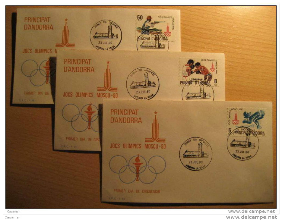 ANDORRA 1980 Tiro Shot Tir Couche Olympic Moscou Russia Boxing Boxe Boxeo Cycling Cyclisme Ciclismo Set3 Fdc Spd ANDORRE - Lettres & Documents