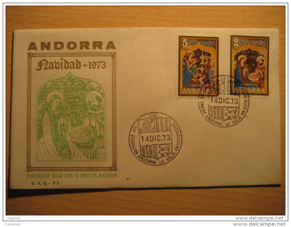 ANDORRA 1973 Meritxell Christmas Religion Art Romanico Romanic Romanique Fdc Spd ANDORRE - Lettres & Documents