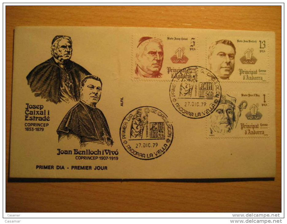 ANDORRA 1979 Pere D´ Urg Caixal Benlloch Coprincep Bishop Pope Papa Religion Fdc Spd ANDORRE - Covers & Documents