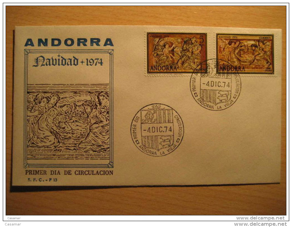 ANDORRA 1974 Meritxell Christmas Religion Art Romanico Romanic Romanique Fdc Spd ANDORRE - Lettres & Documents