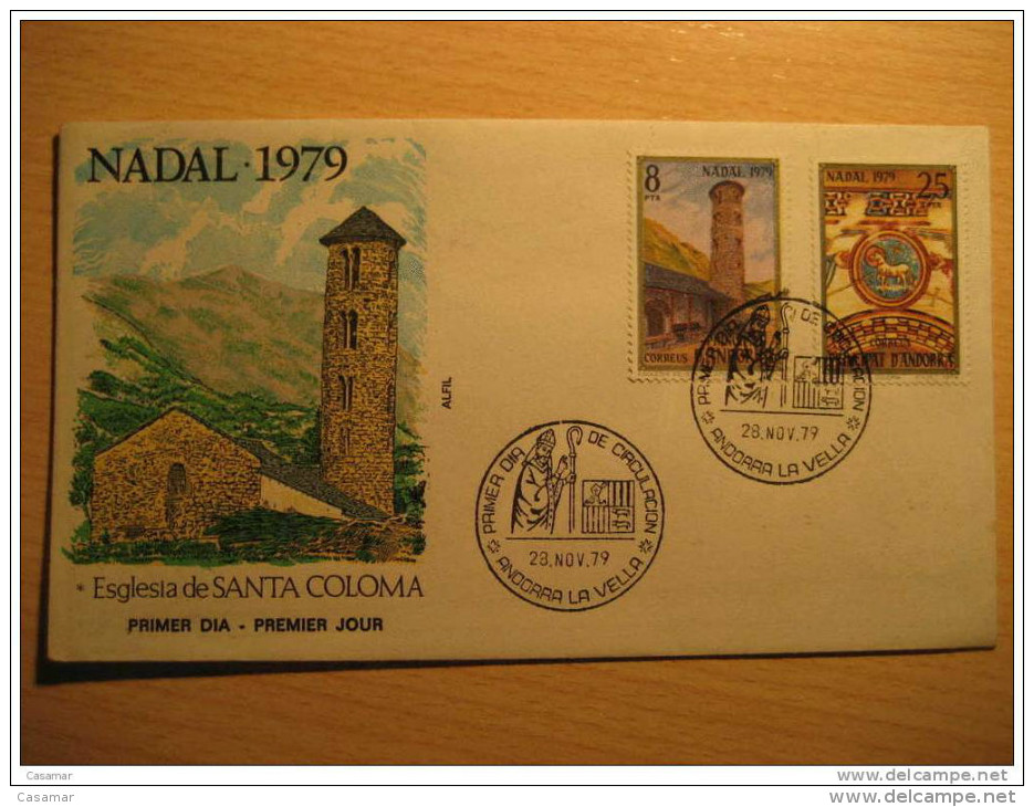 ANDORRA 1979 Santa Coloma Church Agnus Horse Art Romanico Romanic Romanique Fdc Spd ANDORRE - Lettres & Documents