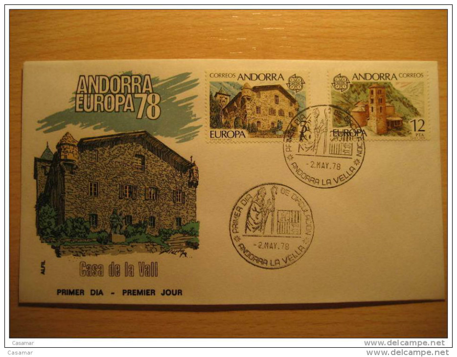 ANDORRA LA VELLA 1978 Europa Europeismo Casa De La Vall Sant Joan De Caselles SPD FDC Sobre Cover  Andorre - Lettres & Documents