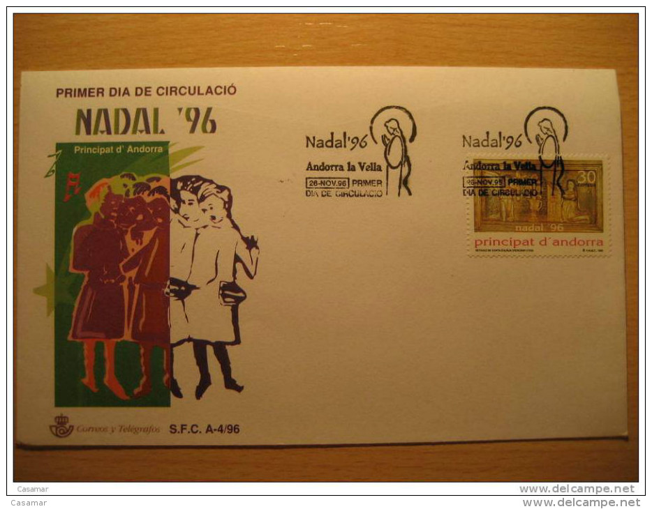 ANDORRA LA VELLA 1996 Nadal Navidad Christmas Retablo Romanico Sta Eulalia D'Encamp SPD FDC Sobre Cover Andorre - Lettres & Documents