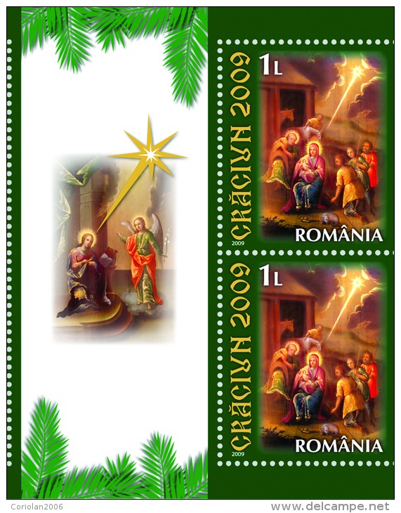 Romania 2009 / Christmas /  1/2 Bloc (4 Val - One Side Imperforated) - Christmas