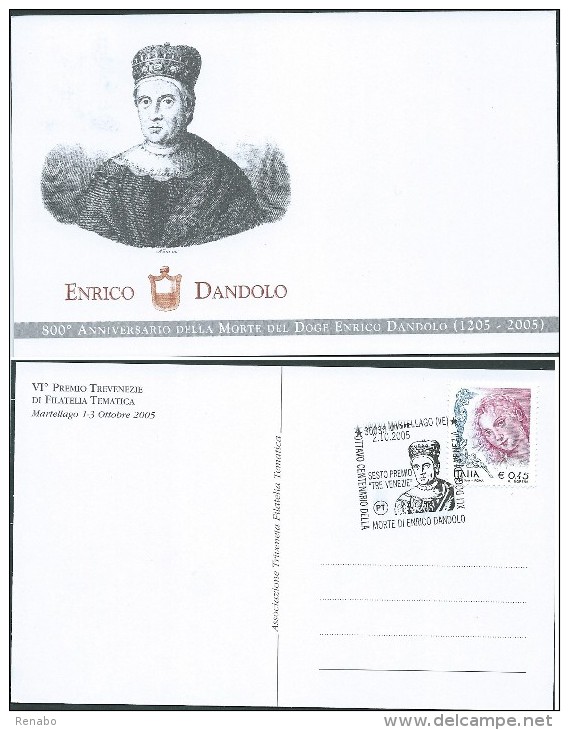 Italia 2005; " Morte Del Doge Enrico Dandolo " - Tematica . Cartolina Ricorda L' Annullo - 2001-10: Storia Postale