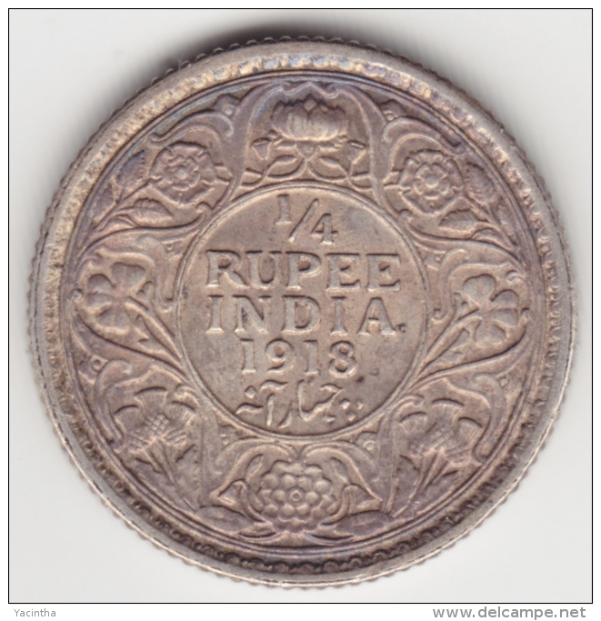 @Y@    BRITISH India 1/4  Rupee 1918   EF   Nice Patina  (2994) - India