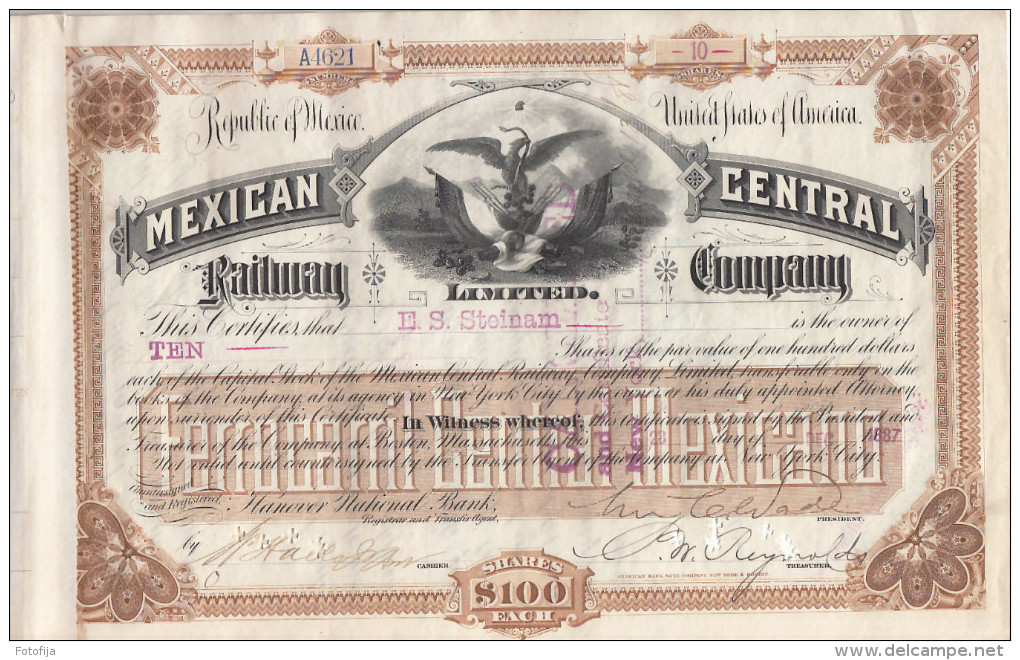 MEXICO MEXICAN CENTRAL RAILWAY COMPANY  1887 - Chemin De Fer & Tramway