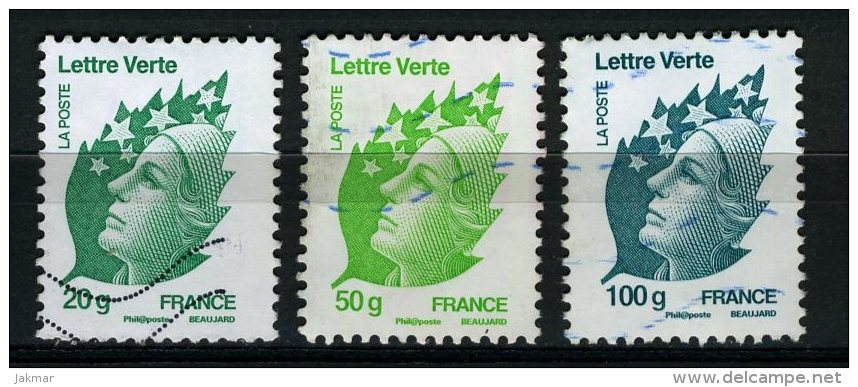 FRANCE 2011 / YT 4593 A 4595  MARIANNES LETTRE VERTE    OBL. - Oblitérés