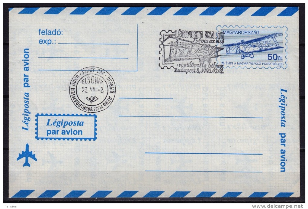 Biplane Doppeldecker 1993 Hungary - AIR MAIL PAR AVION - Postal Stationery - Cover Letter Envelope FDC - Postwaardestukken