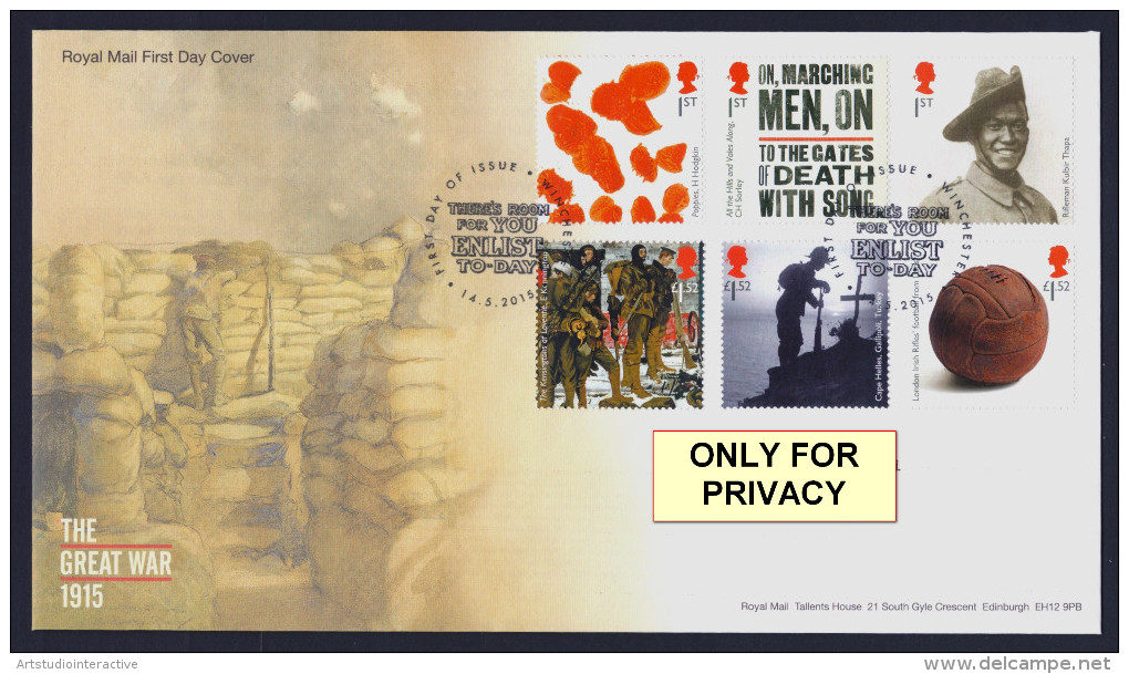 2015 ROYAL MAIL "CENTENARY OF WORLD WAR I" FDC (WINCHESTER) - 2011-2020 Decimale Uitgaven