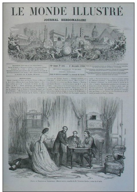 MONDE ILLUSTRE 1866N°505:Décés De GAVARNI/BADAJOZ LISBONNE/BUENOS-AIRES/ LE HAVRE/PARIS Incendie Th. Des Nouveautes - 1850 - 1899