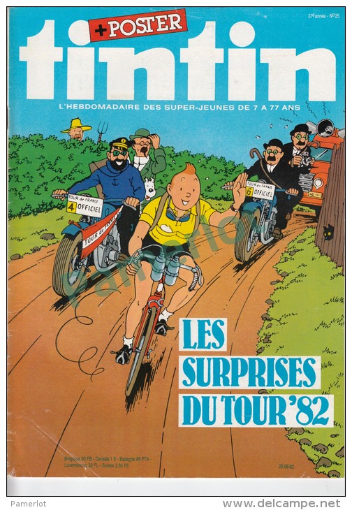 1982-37e Année N°25, BD TINTIN HEBDOMADAIRE (Les Surprises Du Tour 82, Poster Cycliste) - Tintin