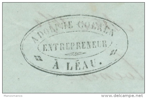 211/24 - Lettre Précurseur Cachet Type 18 LEAU 2 Avril 1852 (TARDIF) - Cachet Ad. Coenen , Entrepreneur - 1830-1849 (Belgique Indépendante)