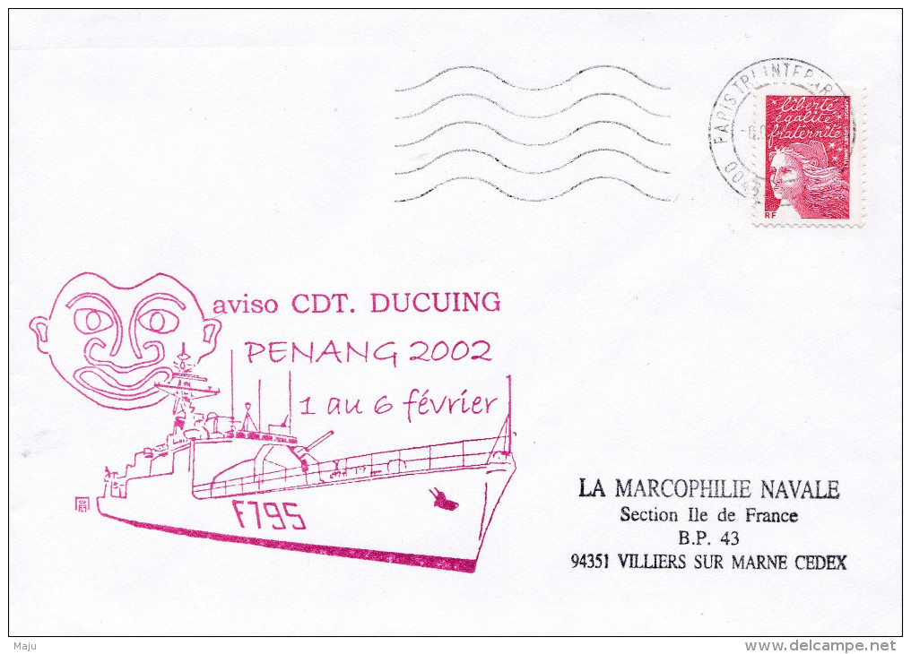 LETTRE AVISO CDT  DUCUING PENANG 2002 - Poste Navale