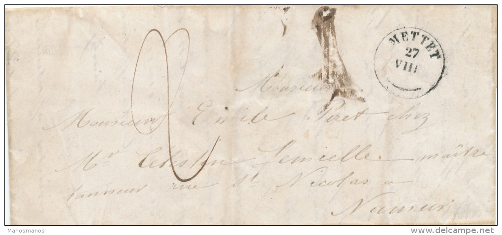 212/24 - Lettre Précurseur Cachet Type 18 METTET 1849 Vers NAMUR - Port à L'encre 2 Décimes - 1830-1849 (Onafhankelijk België)