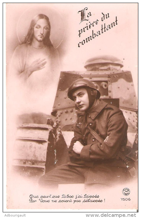 Carte Postale La Priere Du Combatant Jesus Soldat Char - Sonstige & Ohne Zuordnung