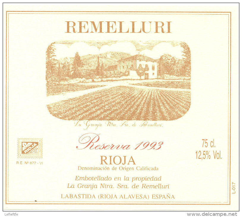 Lot 12 étiquettes vins Cave REMELLURI Rioja Espagne - dont 1 pour bouteille Impériale de 600 ml.