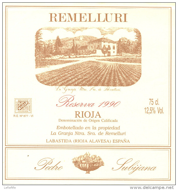 Lot 12 étiquettes vins Cave REMELLURI Rioja Espagne - dont 1 pour bouteille Impériale de 600 ml.