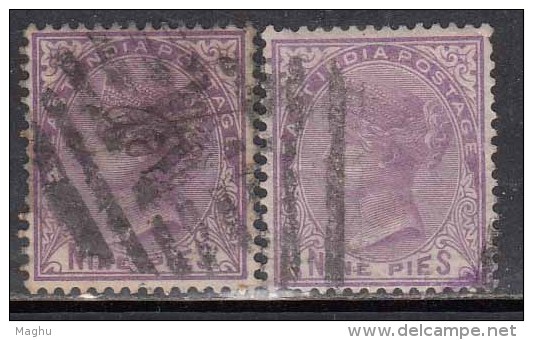British East India Used 1974, 9p Shade Varities, - 1858-79 Compañia Británica Y Gobierno De La Reina