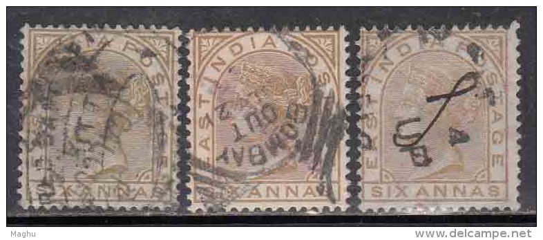 6a British East India Used 1976,  Six Annas X 3 Shade Varities - 1858-79 Kronenkolonie