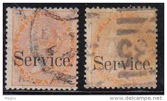 2a X 2 Shades Varities,  Service, British East India Used, 1867 Issue, Two Annas - 1854 East India Company Administration