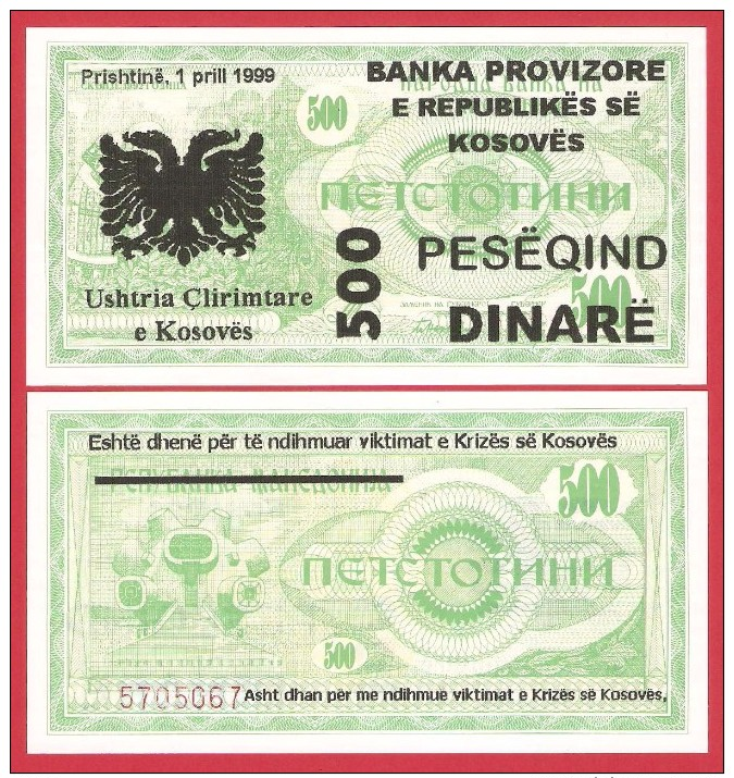 Serbia - Kosovo 500 Dinara 1999 Unc - Serbie