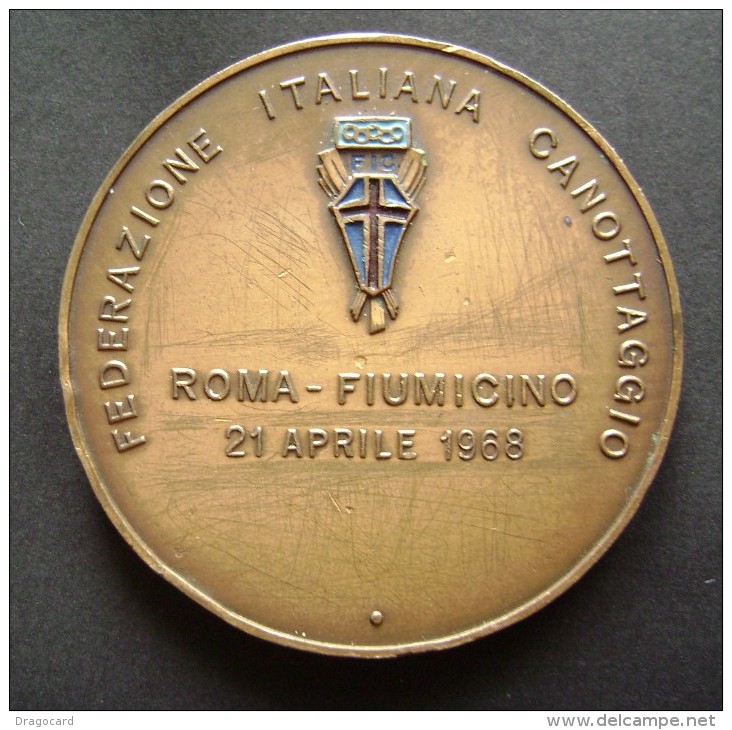 1968 FIC  ROMA  FIUMICINO  ENORME MODULO SPORT CANOTTAGGIO CANOA REGATA REMI MEDAGLIA  MEDAL - Aviron