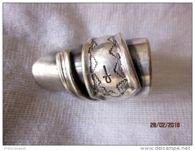 Bague Longue En Argent, Croix Copte Gravée - Anelli