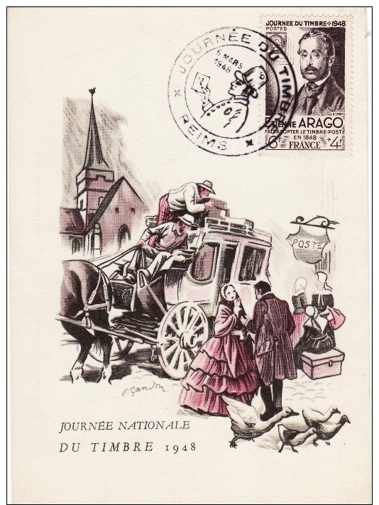 N117 Carte Postale Journée Nationale Du Timbre 1948 Cachet Journée Du Timbre 6 Mars 1948 REIMS - Commemorative Postmarks