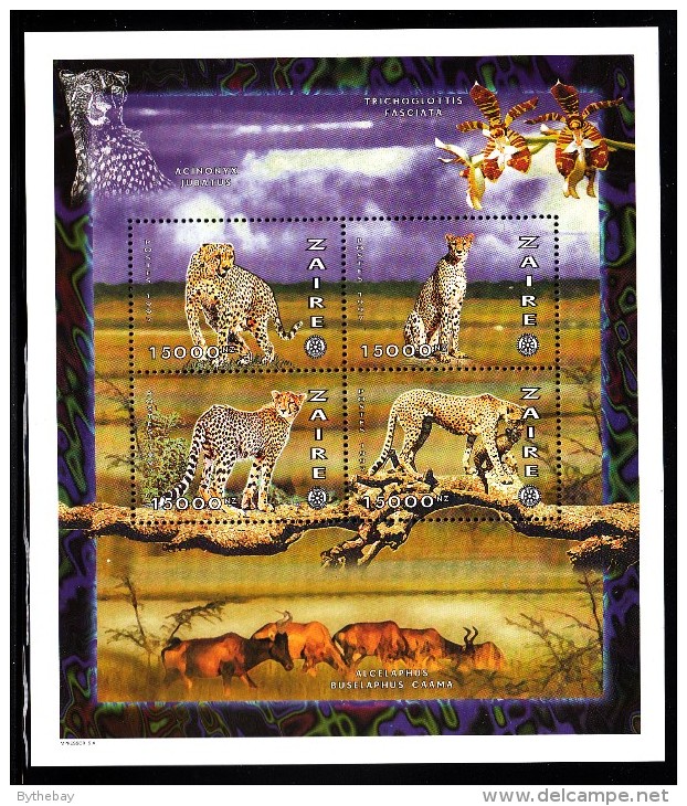 Zaire MNH Sheet Of 4 15000nz Leopards, Rotary Emblem - Neufs