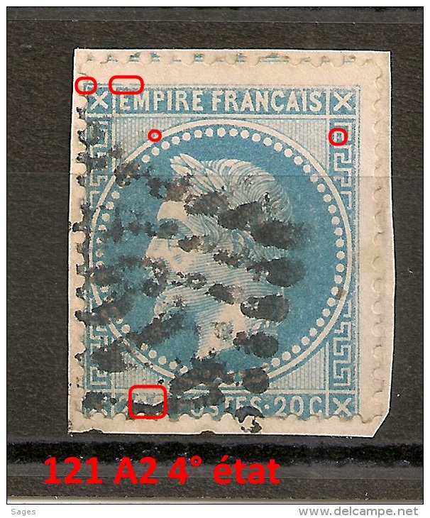 121 A2, 4° état, 20C NAPOLEON LAURE, Planché ! - 1863-1870 Napoléon III Lauré