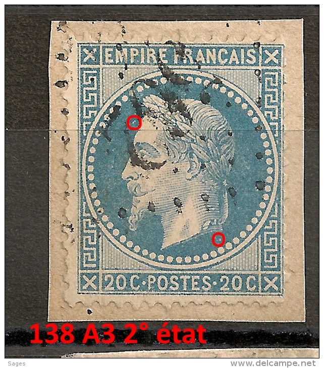 138 A3, 2° état, 20C NAPOLEON LAURE, Planché ! - 1863-1870 Napoléon III Lauré